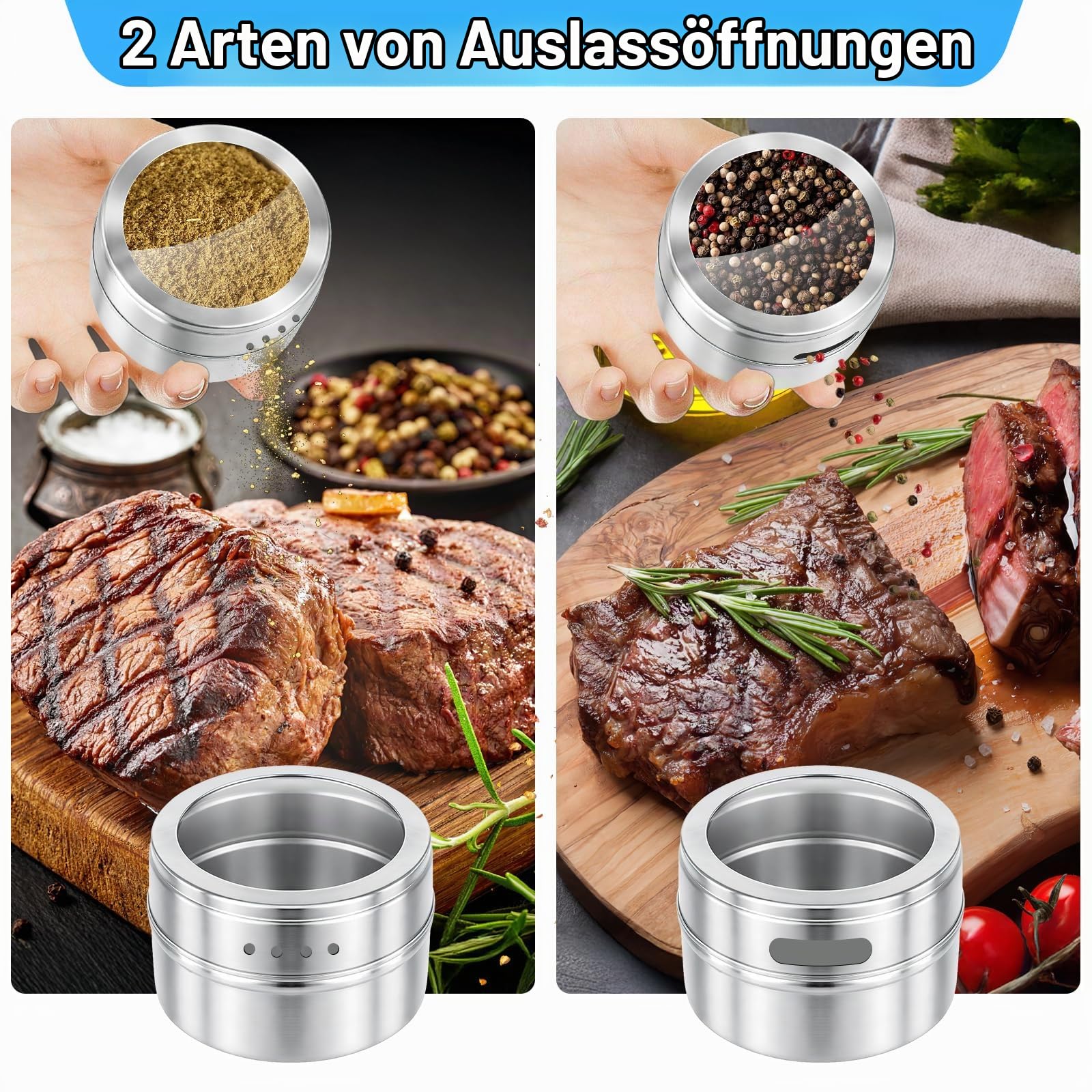 40 Stück Gewürzdosen Magnetisch aus Edelstahl, 89ml / 3oz Magnetische Gewürzbehälter mit Sichtfenster, 10 Blatt Etiketten, 4 Stifte & 5 Messlöffel, Gewürz Organizer für Küche, Kühlschrank & Grill