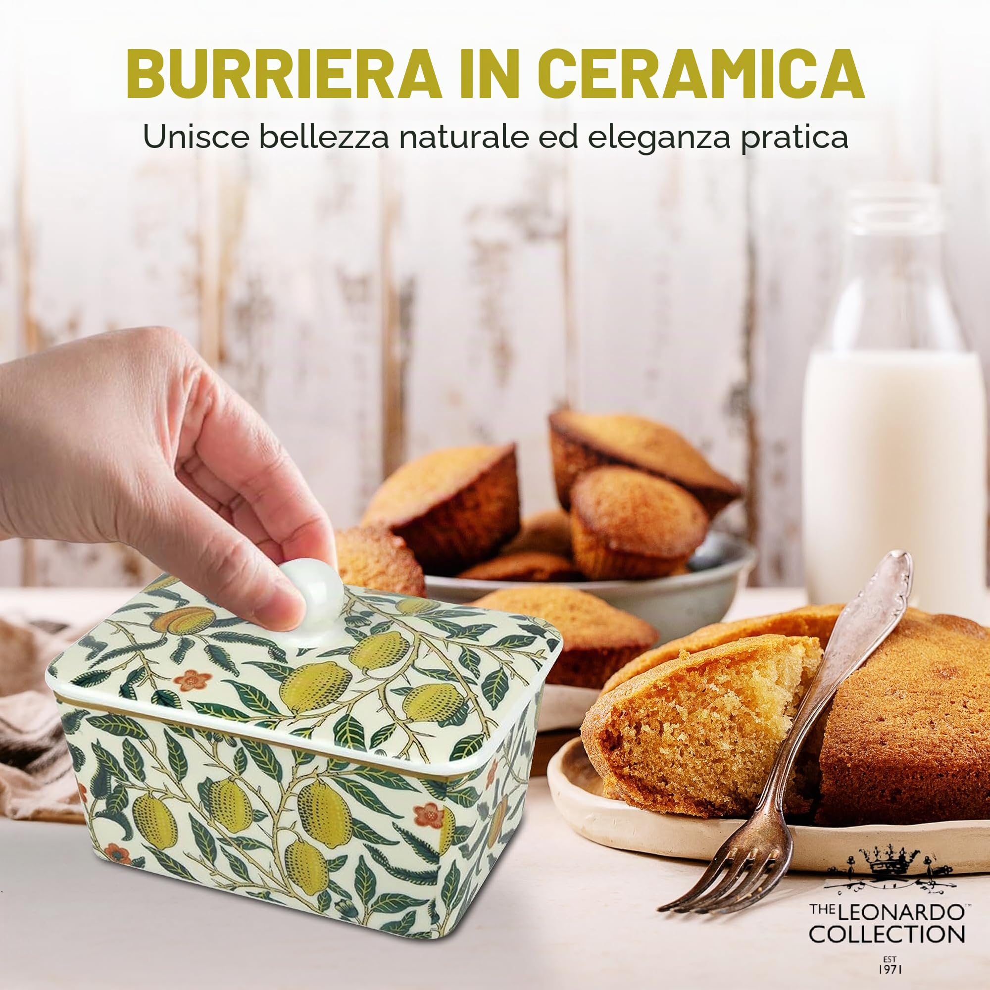The Leonardo Collection William Morris, burriera alla frutta, elegante burriera in ceramica con design iconico di frutta, perfetto per tavolo da pranzo o cucina, senza tempo e funzionale