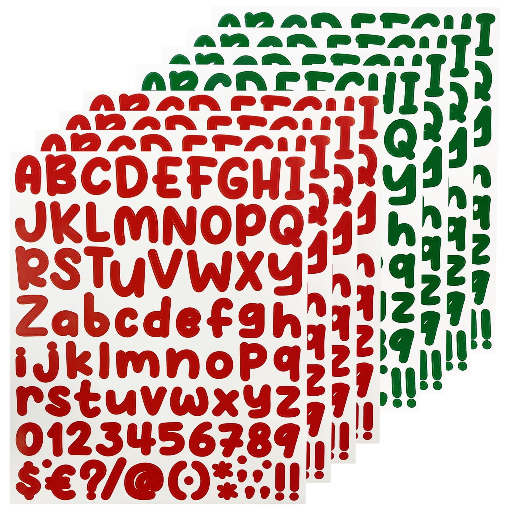 8 Sheets Small Cute Letter Stickers, Self Adhesive Alphabet Numbers Sticker for Scrapbook,DIY and Craft - Green & Red