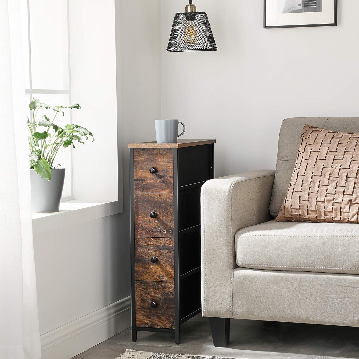 Songmics Narrow Dresser Vertical Storage Unit With 4 Fabric Drawers For Small Spaces Ulgs041b01 Amazon Ca Home