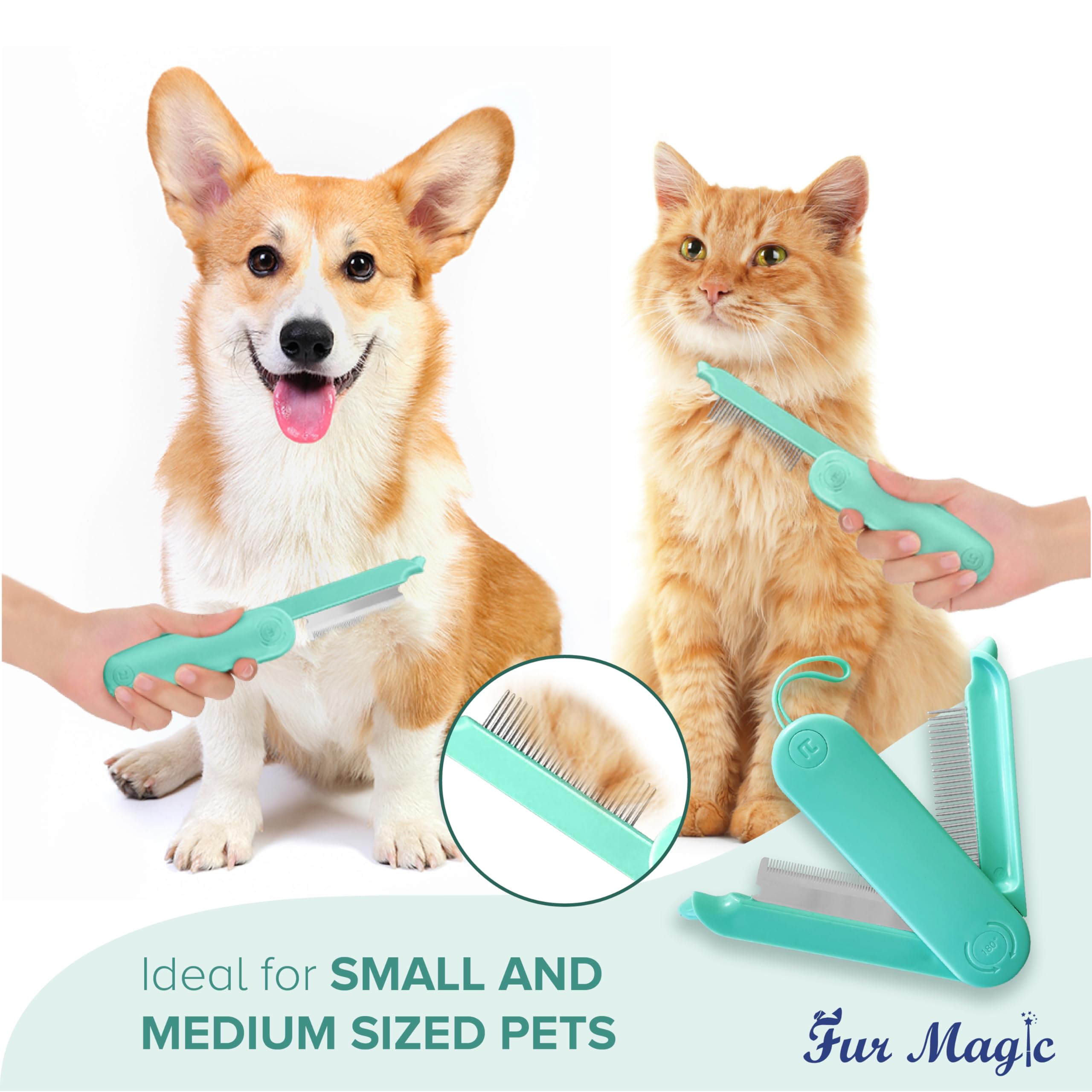 Fur Magic Deshedding and Dematting Comb, 2 Sided Foldable Pet Grooming Brush for Deshedding Mats and Tangles - Image 4