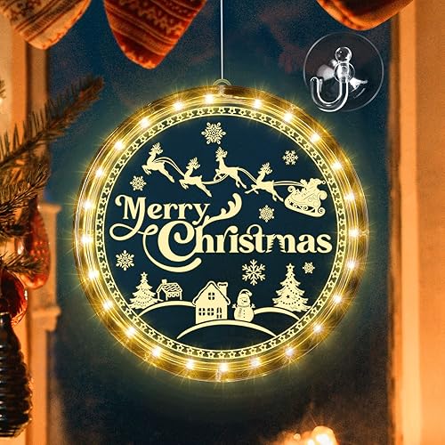 Tiamon Luces decorativas de ventana de Navidad con luces LED decorativas de Navidad, funciona con pilas, luz colgante de acrílico 3D con ganchos de