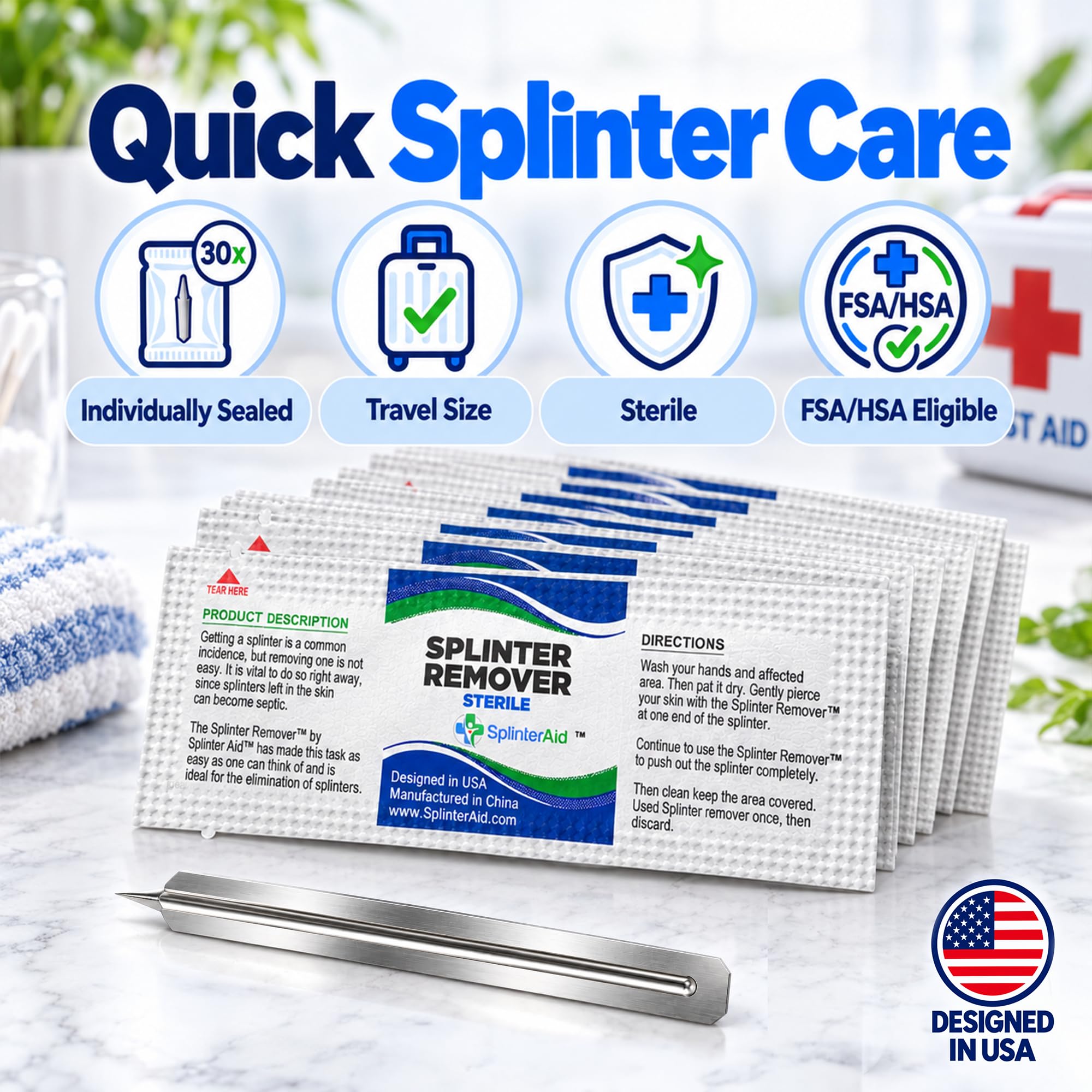 SplinterAid Splinter Removal Kit, 30 Ct Pull Out Splinters, Sliver Remover — Amazon image 2