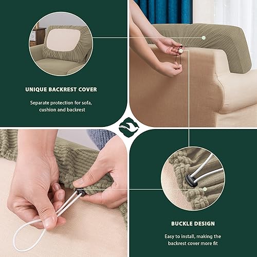 Vista 211 de CHUN YI - Funda elástica para sillón (3 piezas), funda para sofá de 1 plaza con un respaldo y cojín separado con banda elástica, tela jacquard