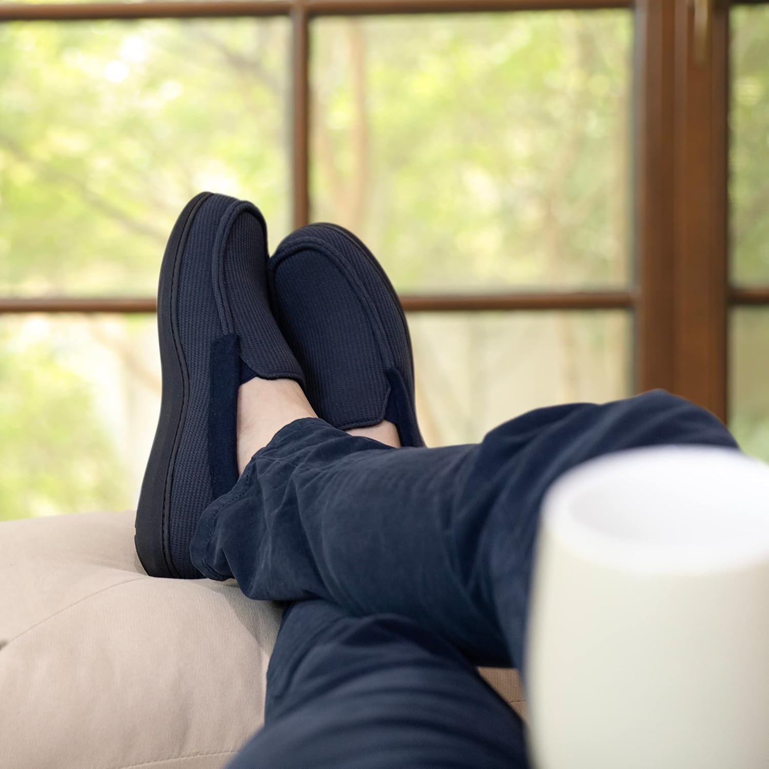 RockDove Men's Waffle Knit Memory Foam Moc Slipper with Removable Insole - Image 3