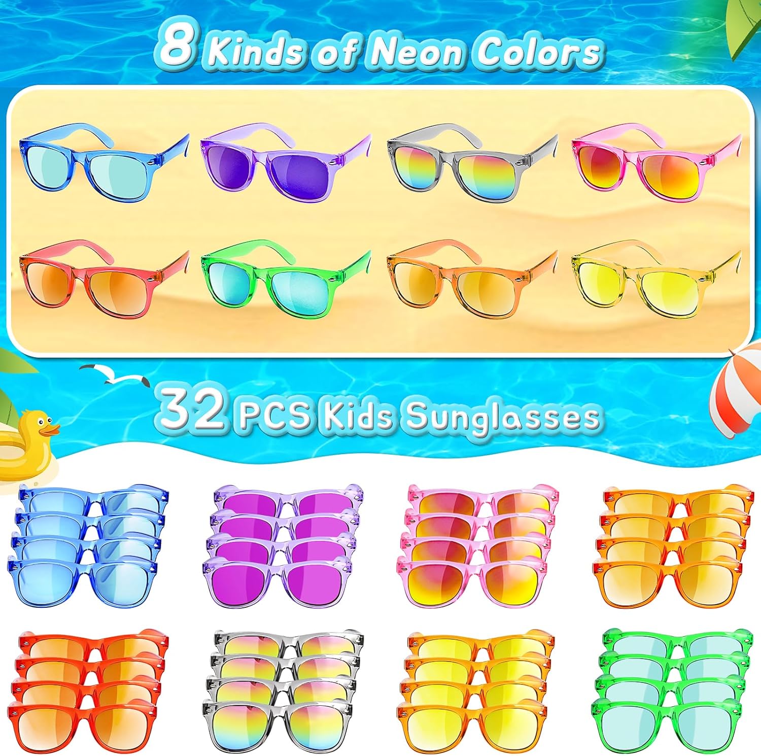 GKTZ Kids Sunglasses Party Favors - Boys Girls Valentines Day Gifts, Neon Sunglasses with UV 400 Protection for Kids Classroom Favors Birthday Goodie Bags Stuffers - 32 Packs - Image 2