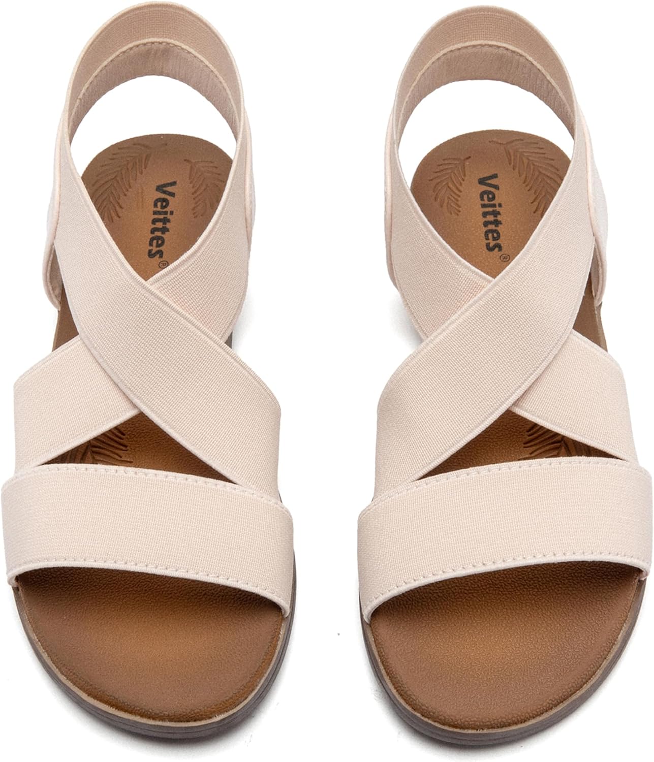 Veittes Women's Flat Slide Sandals - Fashionable Elastic Ankle Strap Comfortable Flat Summer Sandals.