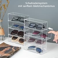 BootyBay Átlátszó Szemüvegtároló Szett - 2 db Egymásra Rakható Akril Szemüvegtartó 4 Fiókkal, 8 Szemüveghez - Tartós Műanyag Napszemüveg Ren 5