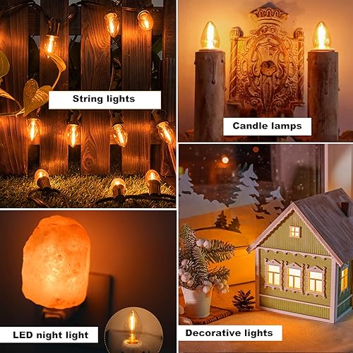 Miniatura 7 de LiEiDi Paquete de 25 bombillas LED C9 de repuesto para Navidad, bombillas LED C9 inastillables de 0.6 W para tira de luces de Navidad, base