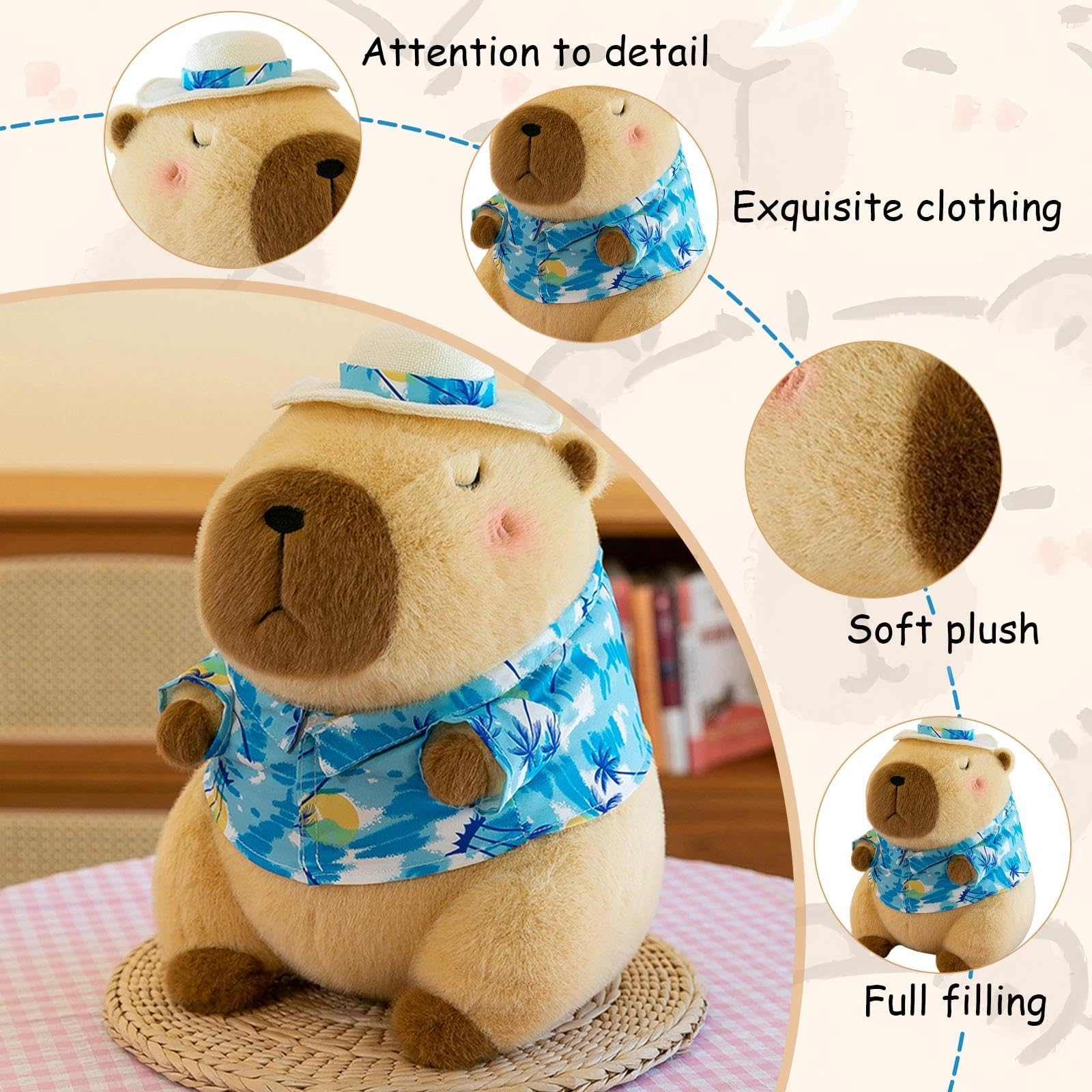 25 CM Capibara Peluche Grande Capibara Gadget Morbido Capybara Pupazzi Cartoni Animati Kawaii con Cappello Festivo e Papillon Cuscino e Decorazione Regalo per Bambini Adulti (Blu)