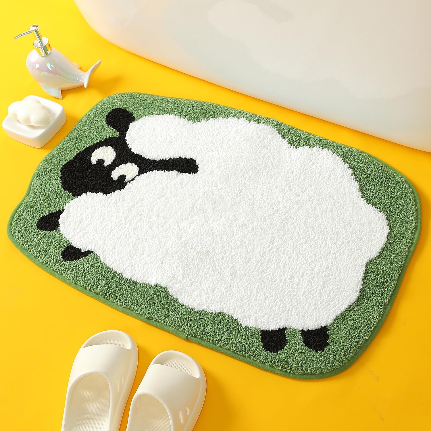 Molesun Cute Sheep Bath Rug, Bathroom Mat Non-Slip Soft Shower Rug Funny Plush Microfiber Water Absorbent Shaggy Floor Mats for Kids Room, Bedroom, Kitchen (Sheep, 20 x 31)