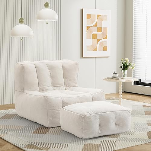 Puf con otomana, cómodo sofá grande de terciopelo con reposapiés, puf tapizado de gran tamaño con relleno de espuma viscoelástica para sala de