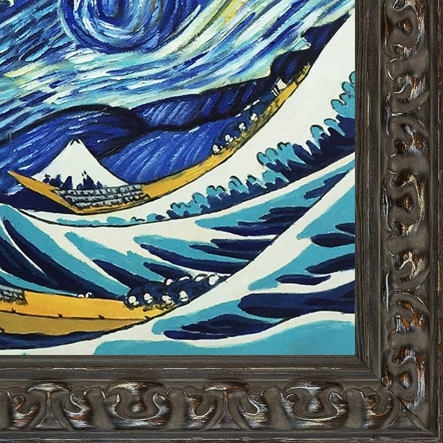La Pastiche Starry Night Wave Collage Framed Hand Painted La Pastiche Starry Night Wave Collage Framed Hand Painted
