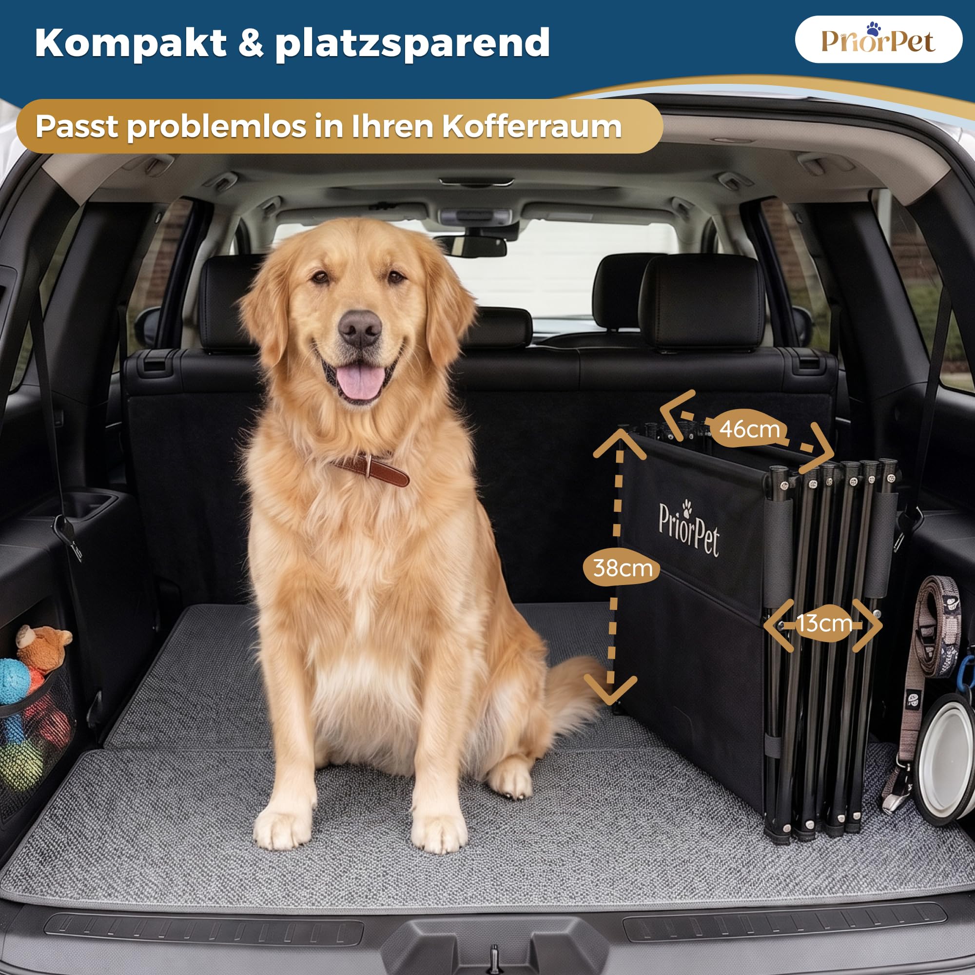 Hundetreppe Auto Klappbar – Leicht & Verstellbar 53–81 cm für SUV & Kombi – Hunderampe Alternative für Große Hunde – Gelenkschonende Einstiegshilfe – Geschlossene Stufen & Anti-Rutsch – Bis 65 kg