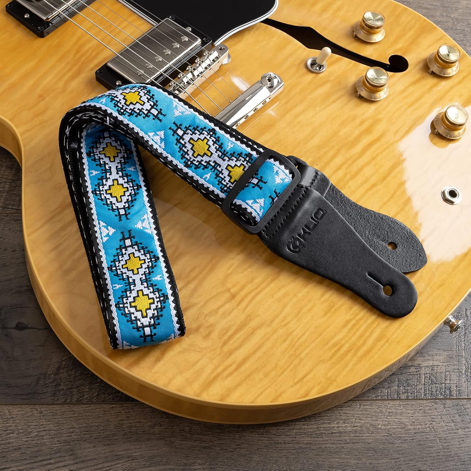 KLIQ Vintage Woven Guitar Strap for Acoustic and Electric Guitars ’60s Jacquard Weave