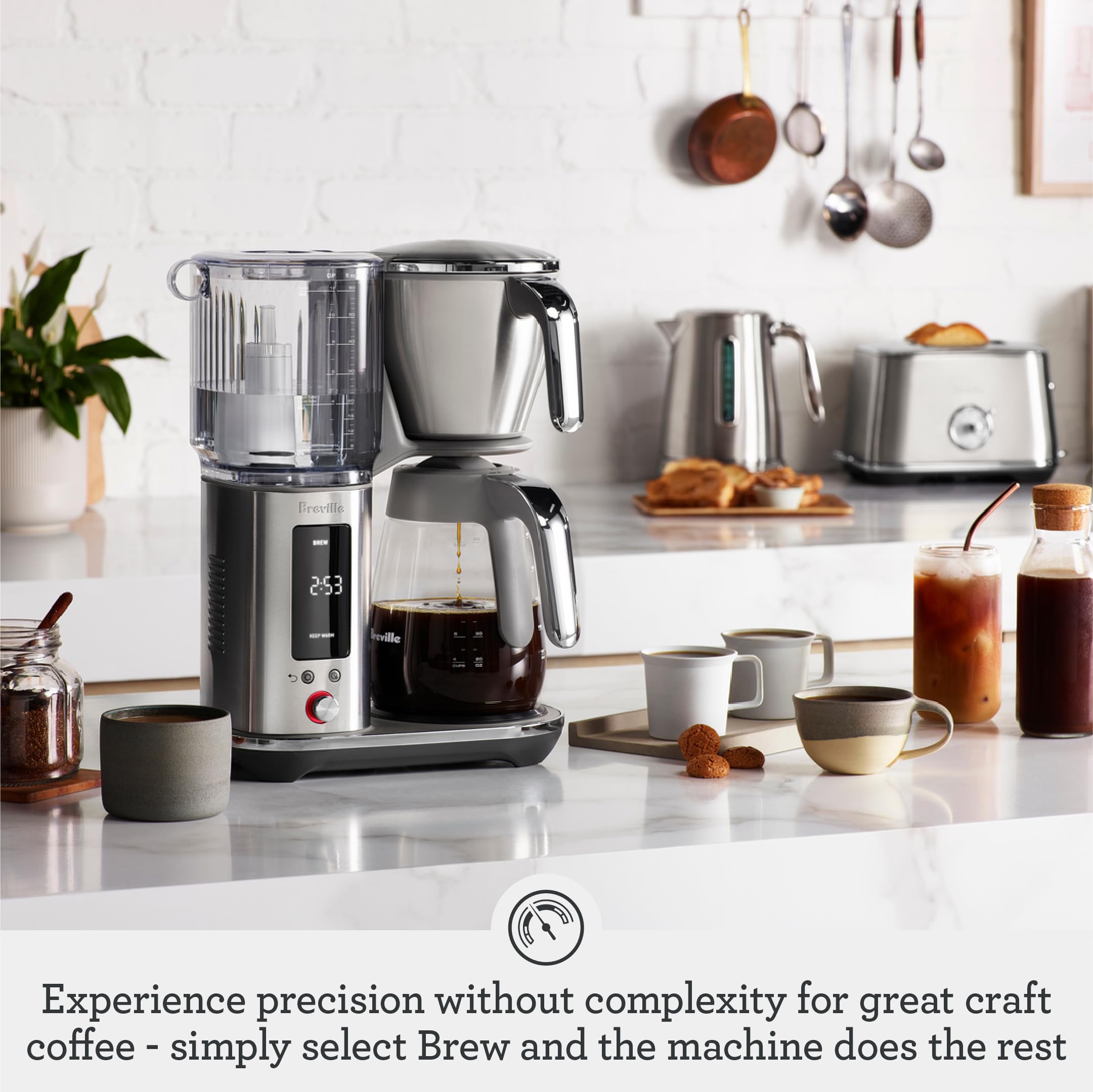 Condition photo showing New/Like New for Breville Luxe Drip Coffee Machine, Brushed Stainless Steel, 60 Fluid Ounces Capacity, Glass Carafe, BDC415BSS