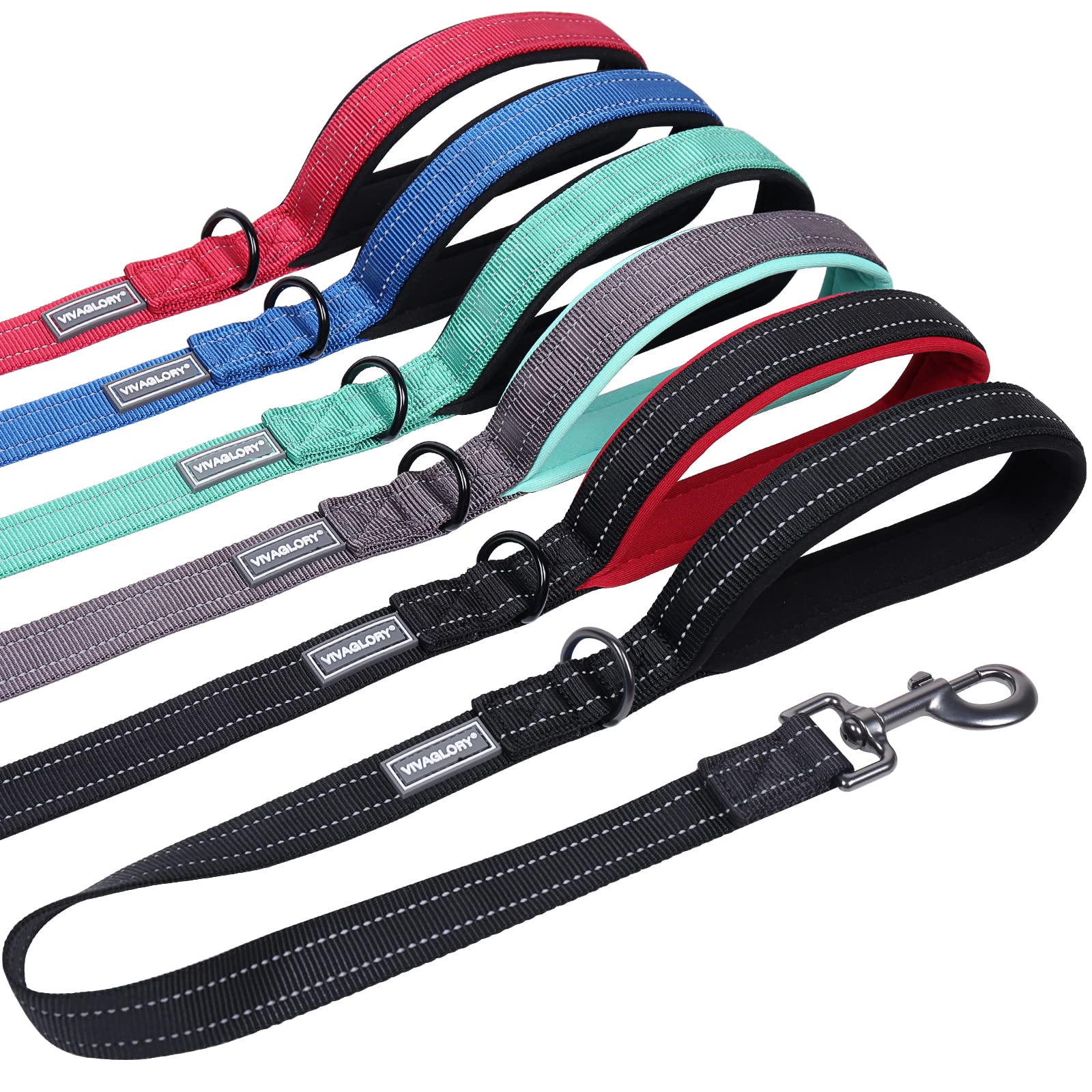 VIVAGLORY Short Dog Lead Closerok Traffic Leash for Dog with Soft Padded Handle for Training & Walking, 61cm, Black