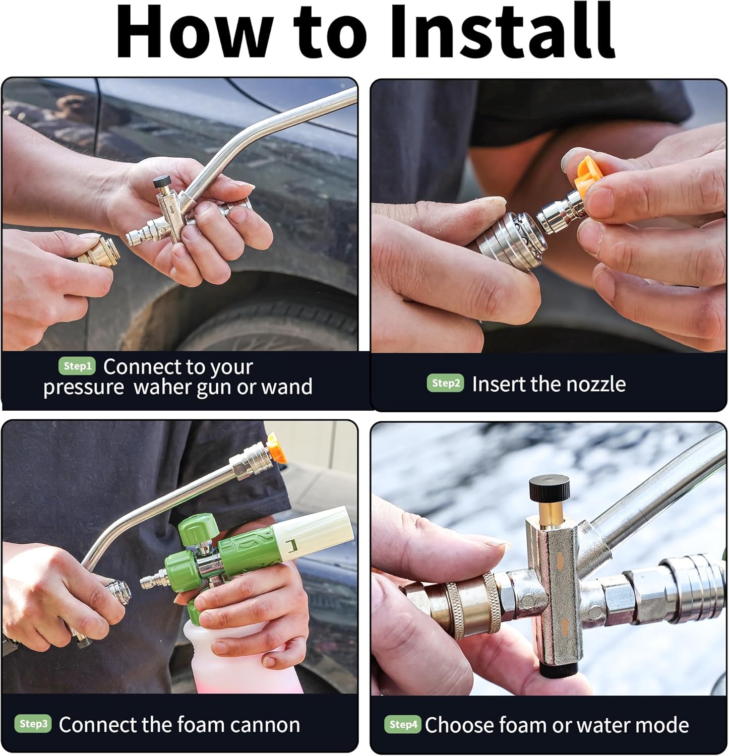 FENG PAI Pressure Washer Foam Cannon with Dual-Connector Accessory & 7 Power Washer Sprayer Nozzles, Double Tip Attachment For Soap Cannon, 1/4" Quick Connect, 3600 PSI, White Bottle