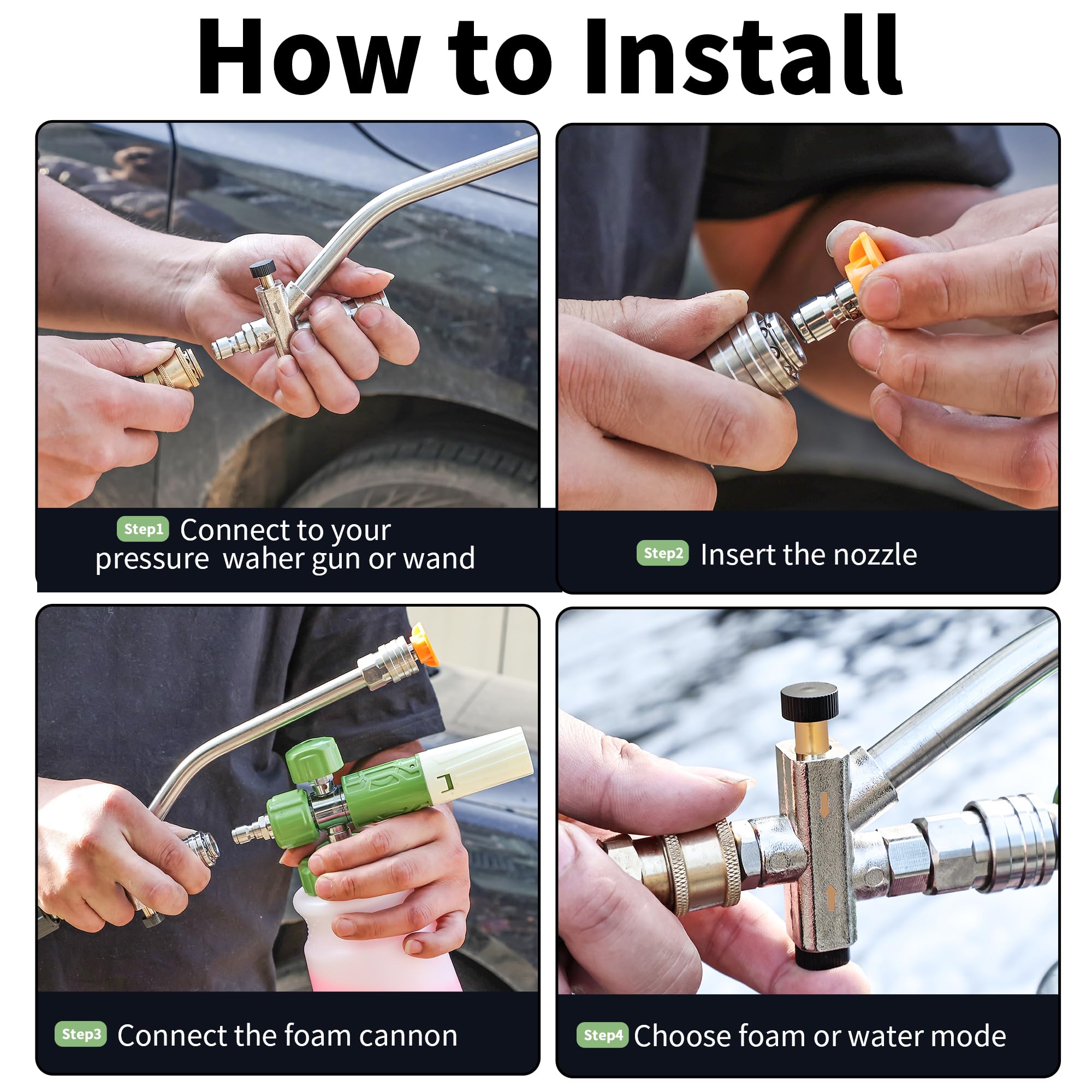 FENG PAI Cañón de espuma para lavadora a presión con accesorio de doble conector y 7 boquillas pulverizadoras de lavadora eléctrica, accesorio de doble punta para cañón de jabón, conexión rápida de 1