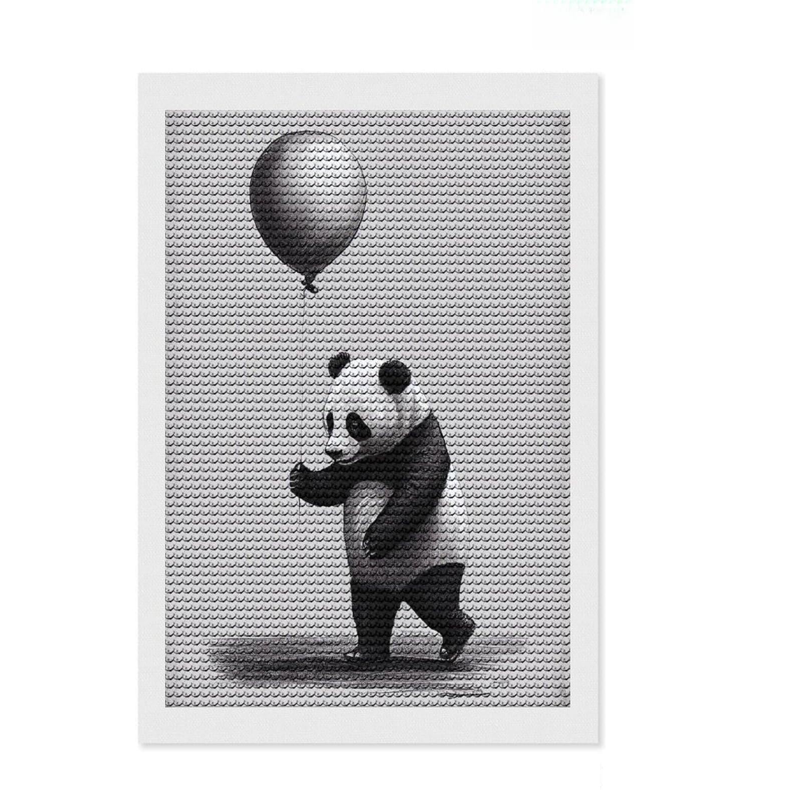 Junmoney Panda Balloon DIY Diamond Art Canvas Kit 8"x12", Birthday Gift, Vintage Style Decor, for Beginners, Artistic Hobby