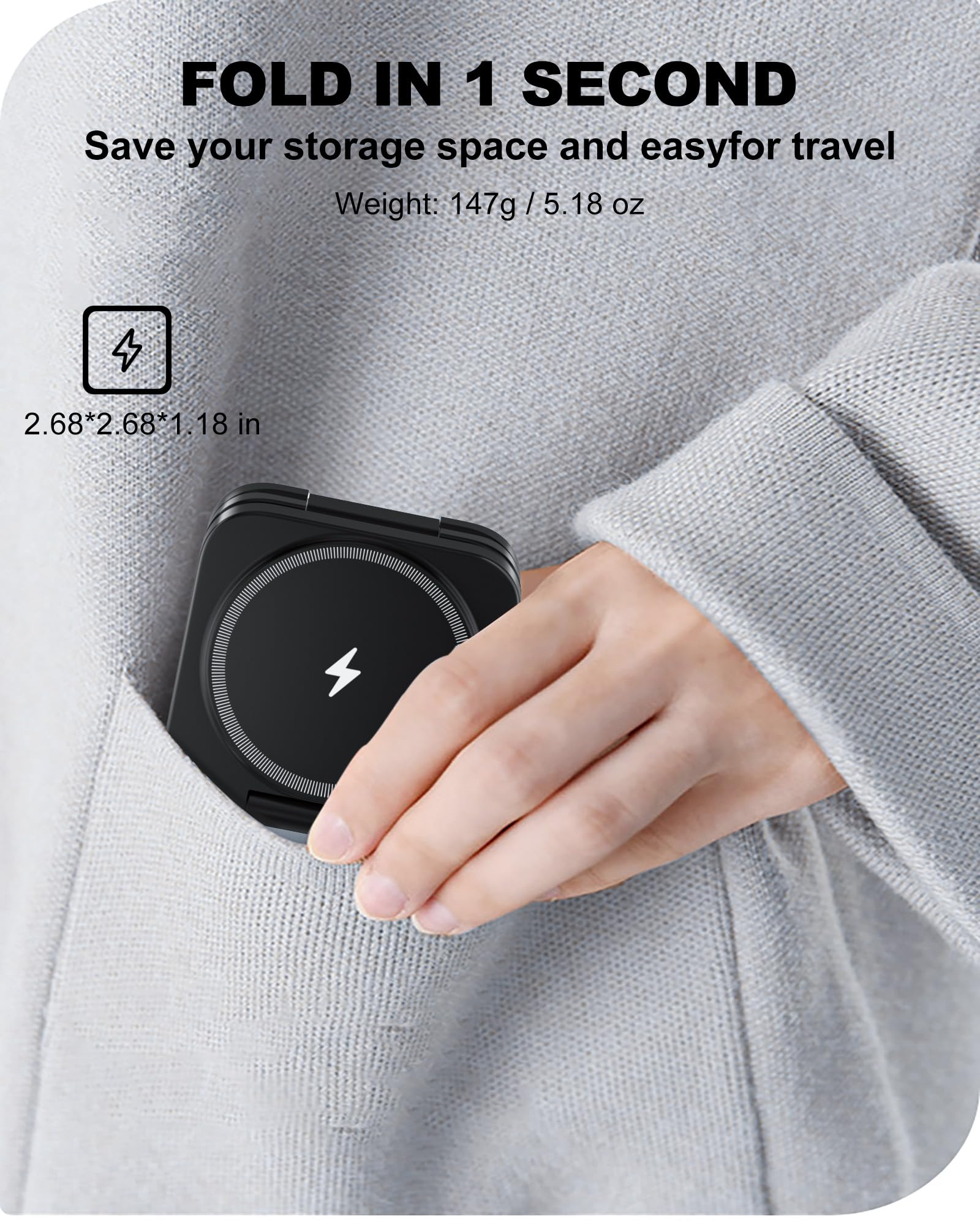 KU XIU Caricatore Wireless per Samsung, 3 in 1 Stazione Ricarica Pieghevole Magnetica per Galaxy S25 Ultra S24 S23 S22 Note Z Fold Flip, Ricarica Wireless per Galaxy Watch Ultra 7 6 5 4 Galaxy Buds