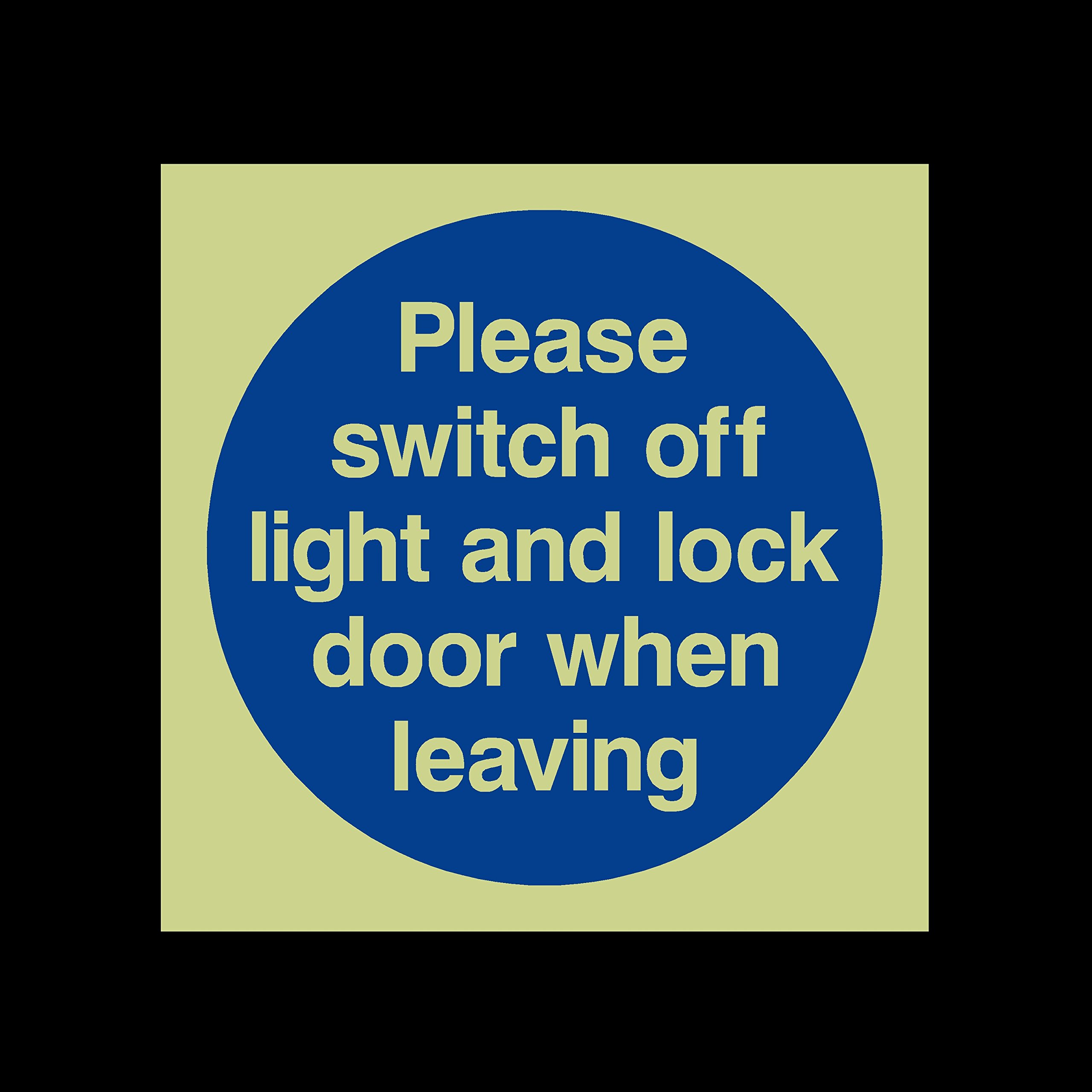 USSP&S Please switch off light and lock door when leaving Photoluminescent Plastic Sign - Fire Escape, Keep Locked, Closed, Stairs, Clear, Automatic