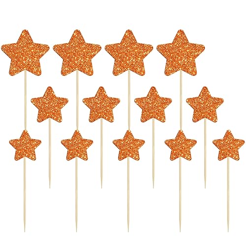 Miniatura 3 de Gyufise 42 piezas de tamaño mixto para cupcakes con purpurina naranja brillante estrella para cupcakes, boda, compromiso, despedida de soltera, baby