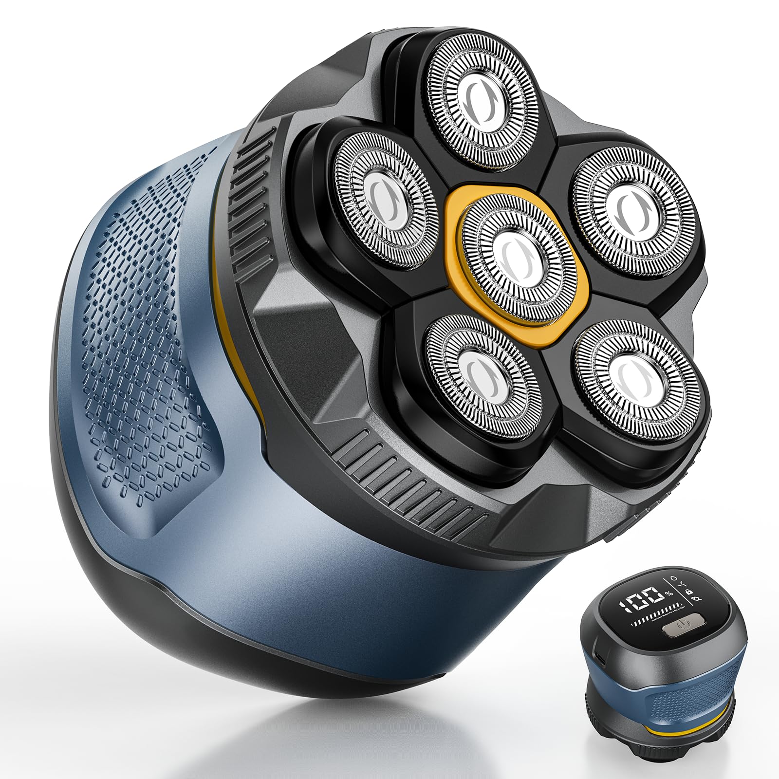 Singphere Afeitadora Cabeza Hombre, IPX7 Impermeable Maquina Afeitar Cabeza para Calvo, 6D Cabezales Magnéticos Maquinilla Afeitadora electrica hombre en Seco y Húmedo con Pantalla LED, USB-C