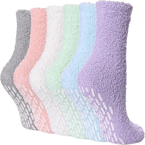 FNOVCO Calcetines antideslizantes para mujer, cálidos y acogedores, calcetines de hospital suaves y esponjosos con agarres, talla única