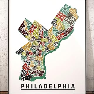 Philadelphia Neighborhood Map Print, signed print of my original hand drawn Philadelphia typography map art