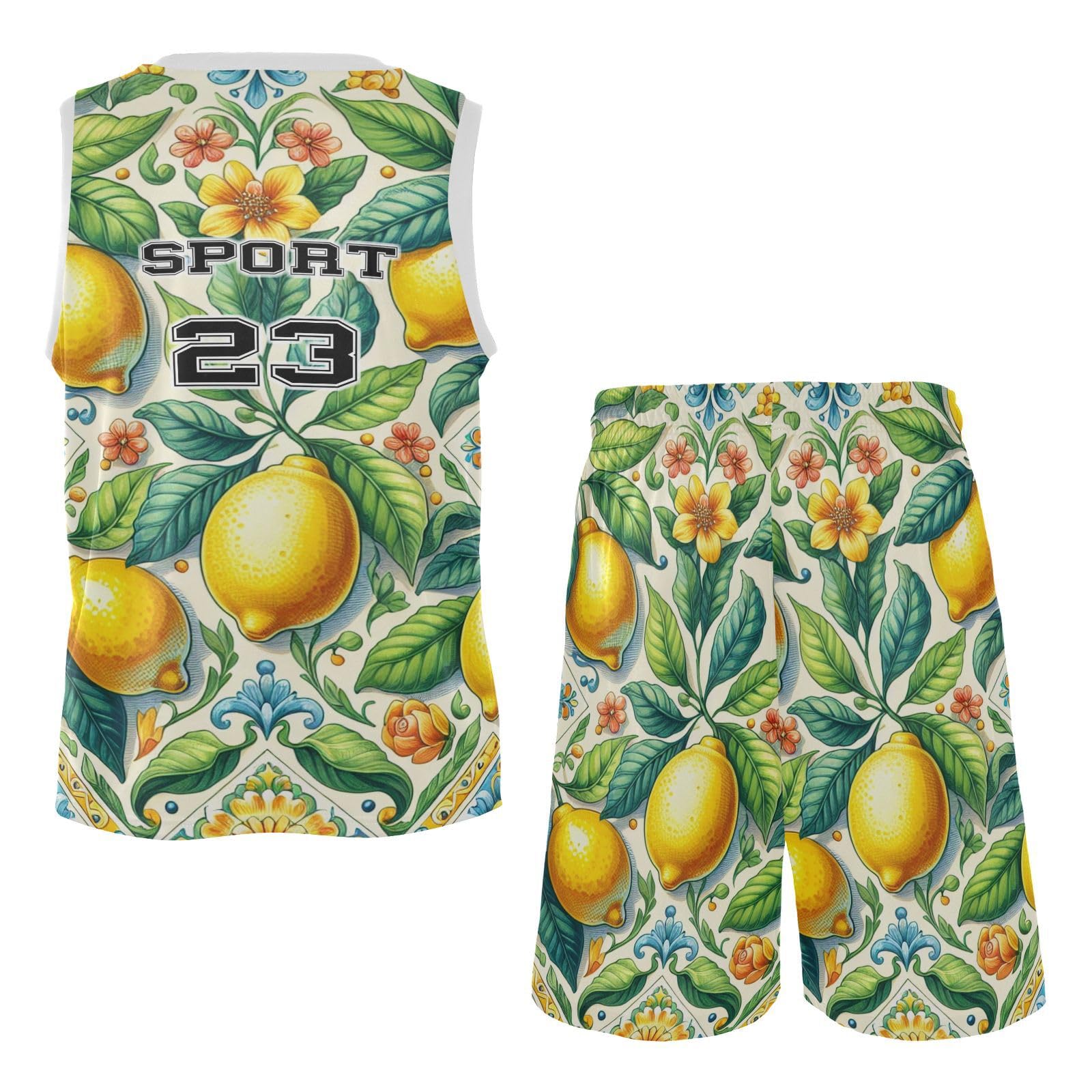 FLildon Ceramic Tile Lemon Leaves Boys Basketball Jersey Set Tank Top Shorts Tracksuit Sport Training Suit for Kids, S