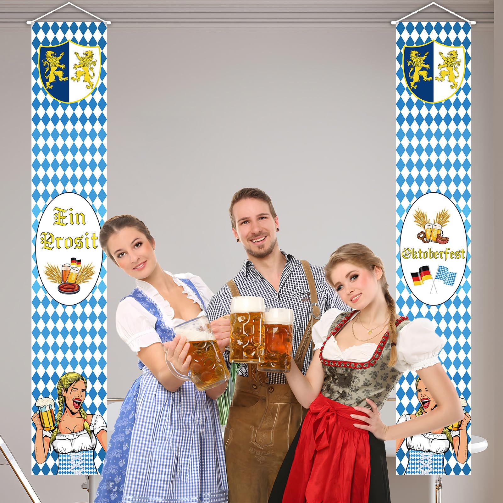 Banderines Decorativos Para Oktoberfest - Pack De 2, 180x30 Cm, Tela De Poliéster | Para Fiestas Bávaras Y Decoración