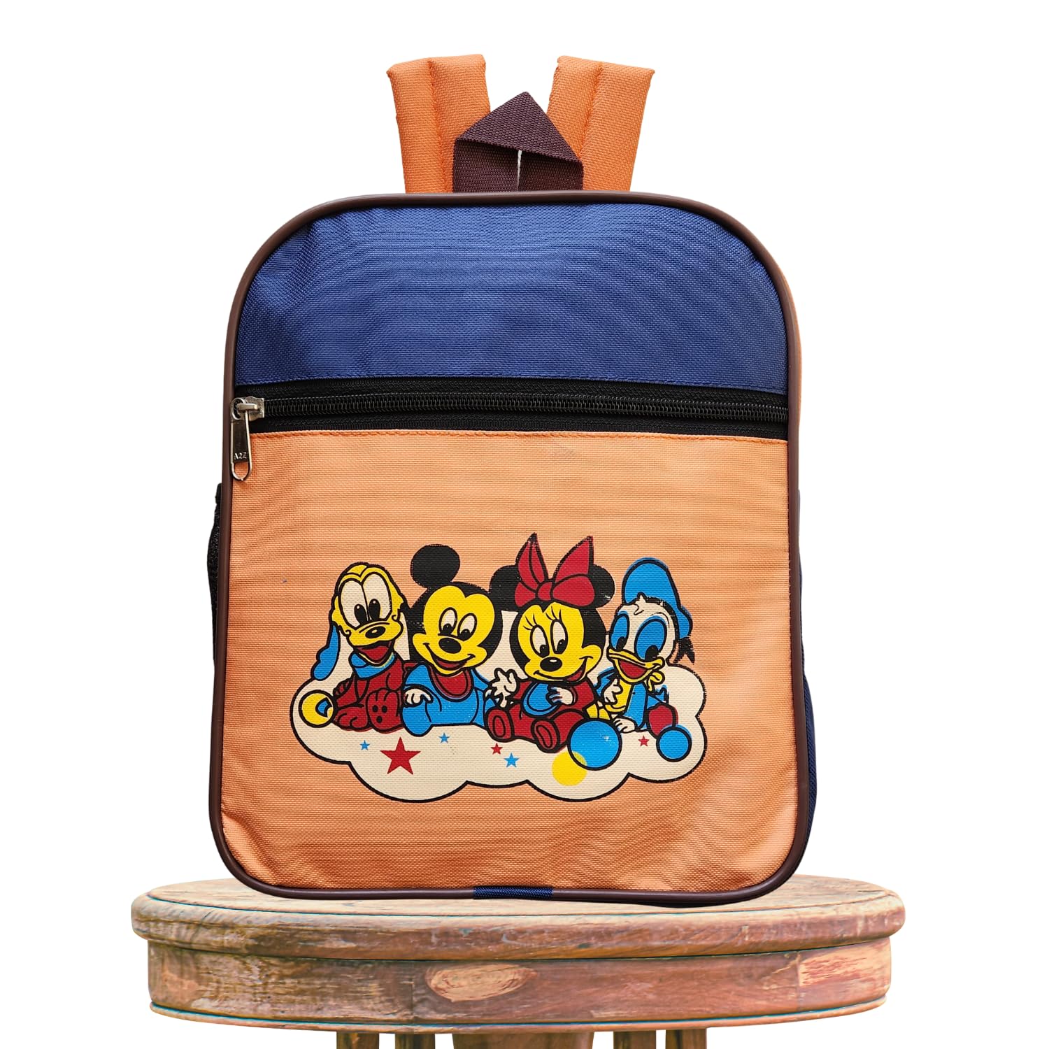 karbd Backpack School Bag for Boys Girls Kids Toddlers Tuition Bag with Multiple Pockets Compartments Bottle Holder (Orange Blue, Mickey Mouse Cartoon Design, 12 Inches)-picture-14