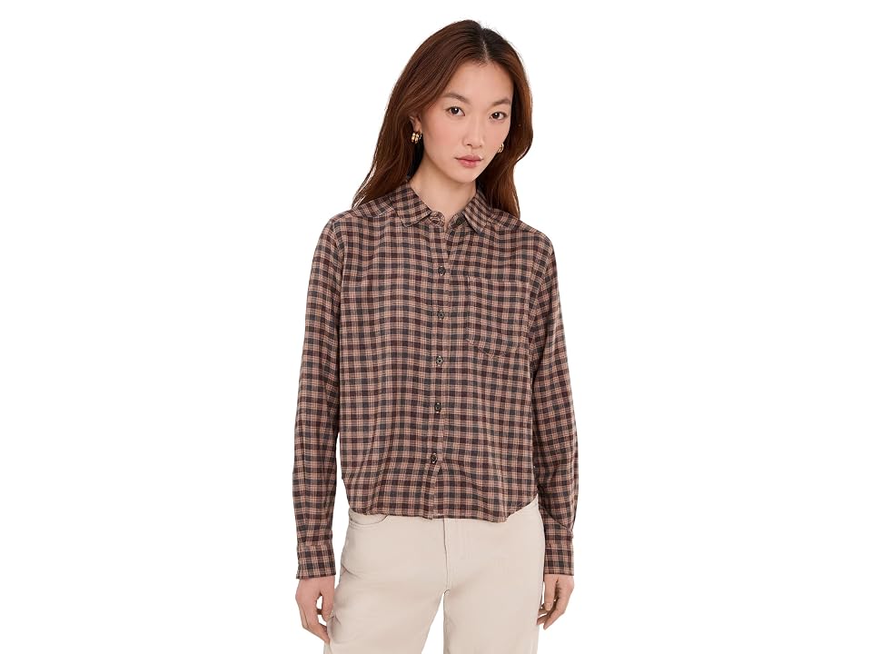 Toad And Co Re-form Flannel Boxy Long Sleeve Shirt Women's Clothing Washed Black Pattern: Sm, Cotton/polyester In Burgundy