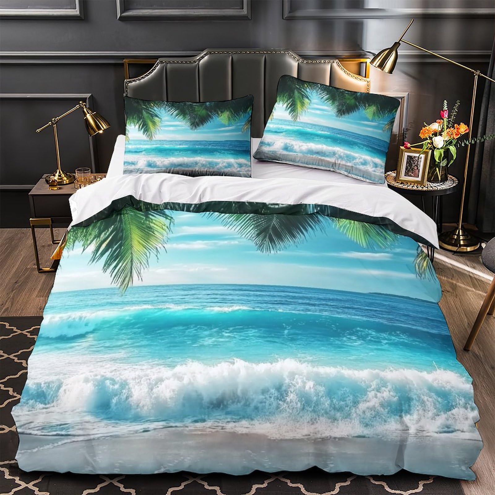 Housse de couette plage tropicale 3D pour chambre d'ado