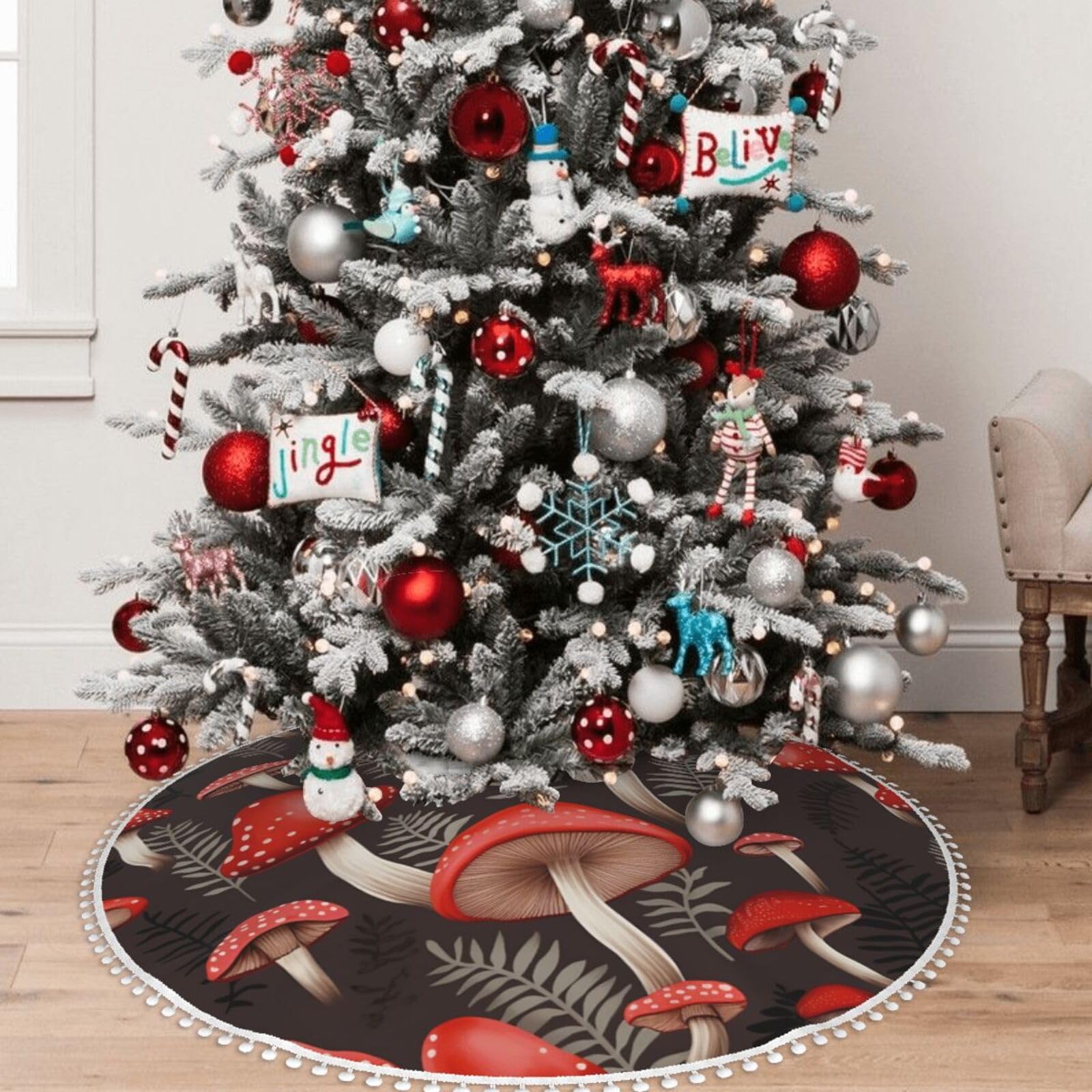 Jupe de sapin de Noël double couche 122 cm pour décorer votre salon chaleureux