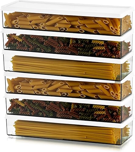 Hanobe Recipientes de pasta para despensa, recipiente grande para espaguetis y fideos, juego organizador de almacenamiento de cereales transparentes