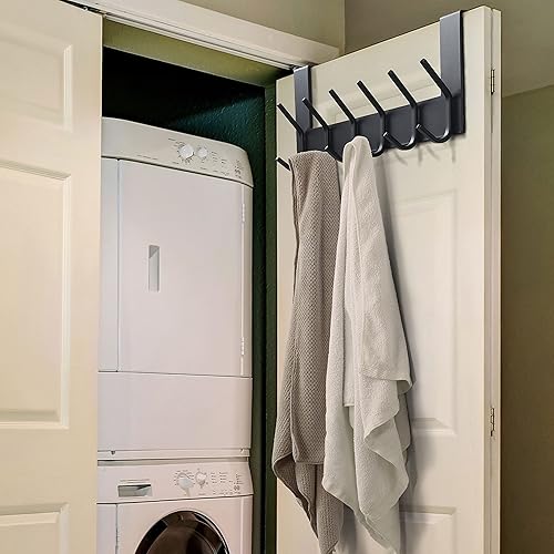 Miniatura 4 de Dseap Percha para colgar sobre la puerta, 6 ganchos para colgar ropa, sombrero, toalla, negro, 2 paquetes