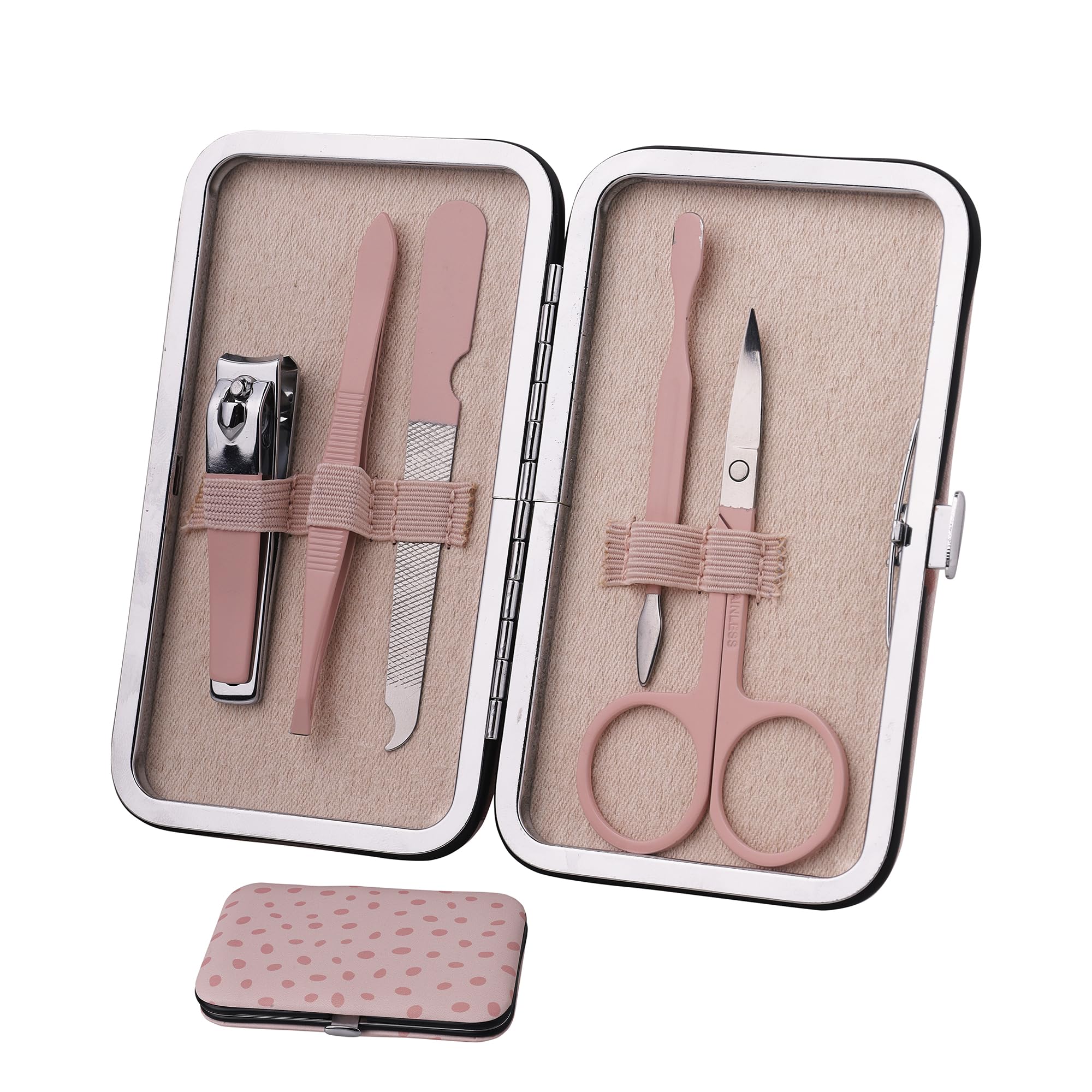BUNGALOW BEAUTY 5-Piece Professional Manicure Set β Stainless Steel Nail Clippers Kit for Men & Women, Pedicure Grooming Tools with Travel Case, Nail Care Set for Home & Salon Use - California Proposition 65 listed - Lead free | Cadmium Free | Phthalates Free