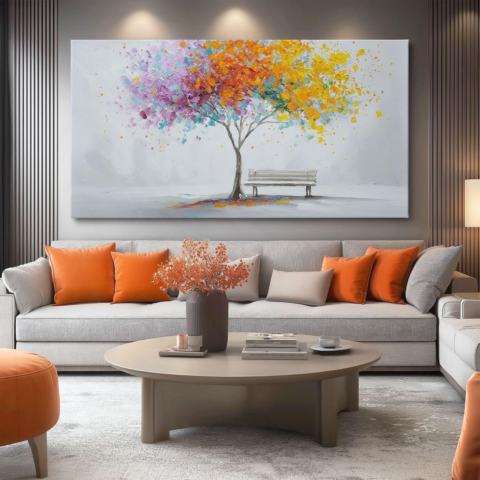Tela artistica da parete minimalista con albero di piante, stampe moderne e casual su tela per soggiorno, camera da letto, ufficio, grigio bianco, impermeabile, immagini da parete per bagno, 99 x 50,8