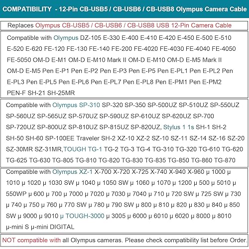 Miniatura 4 de Olympus Cable USB, cable de carga de sincronización de datos, CB-USB5/6/8 para cámaras Olympus DZ-105, E-330 a E-620, FE-120 a FE-5050