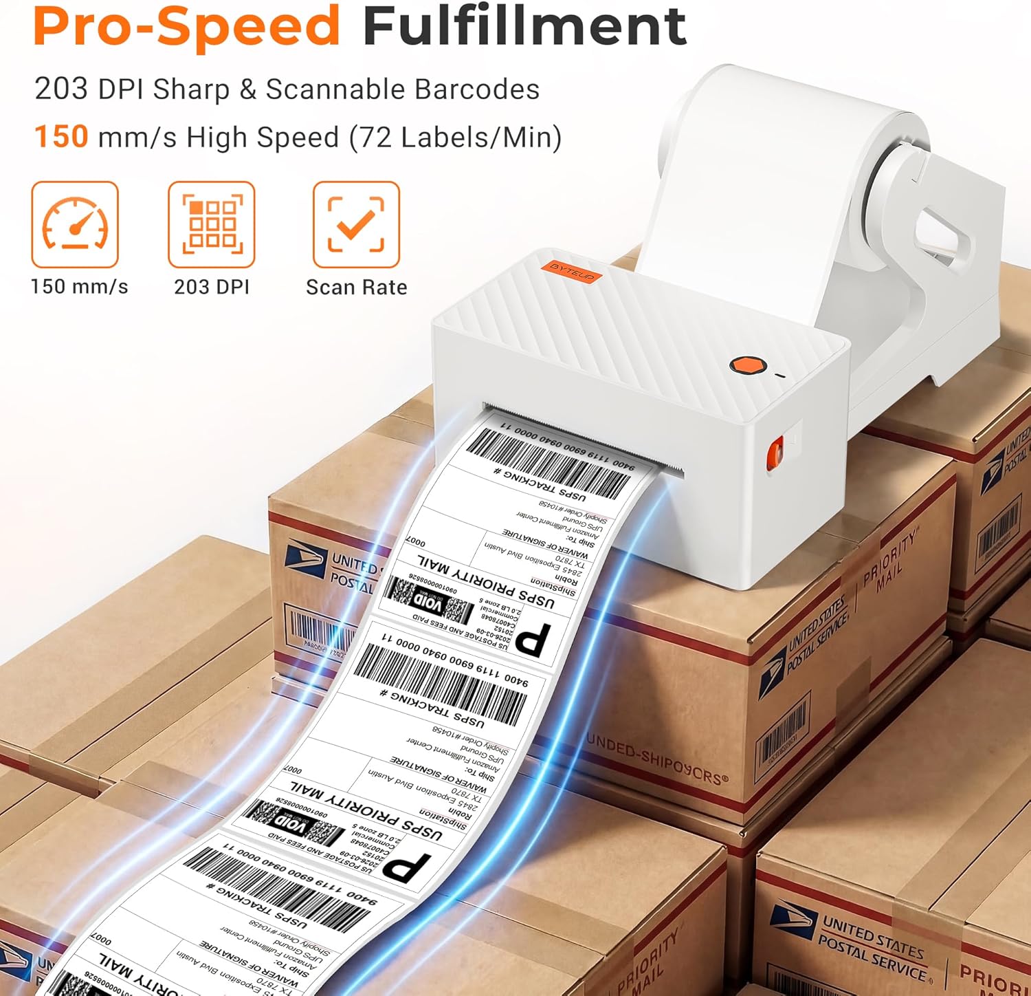 Bluetooth Thermal Shipping Label Printer 4x6 – 203 DPI Inkless for Small Business – Compatible with iPhone, Android, Windows, Mac, Chromebook via USB – Save Every First Label