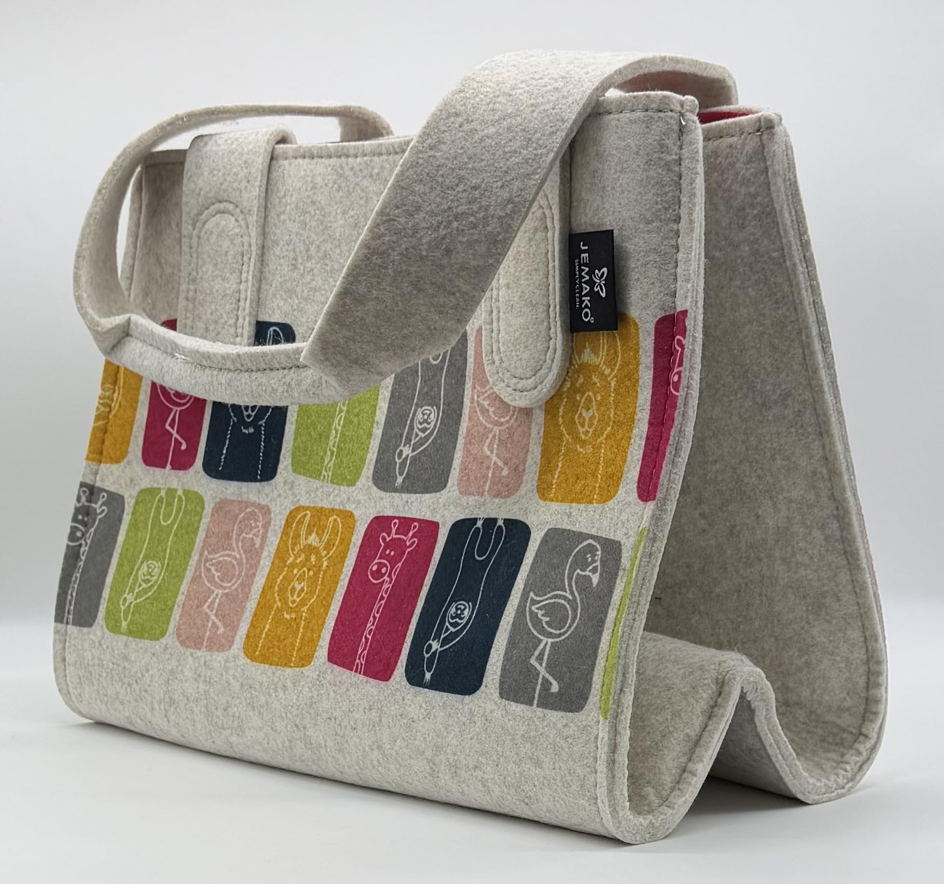 Jemako Filztasche beige/bunt mit Abdeckung in pink Gr. M - 36x29x20cm -