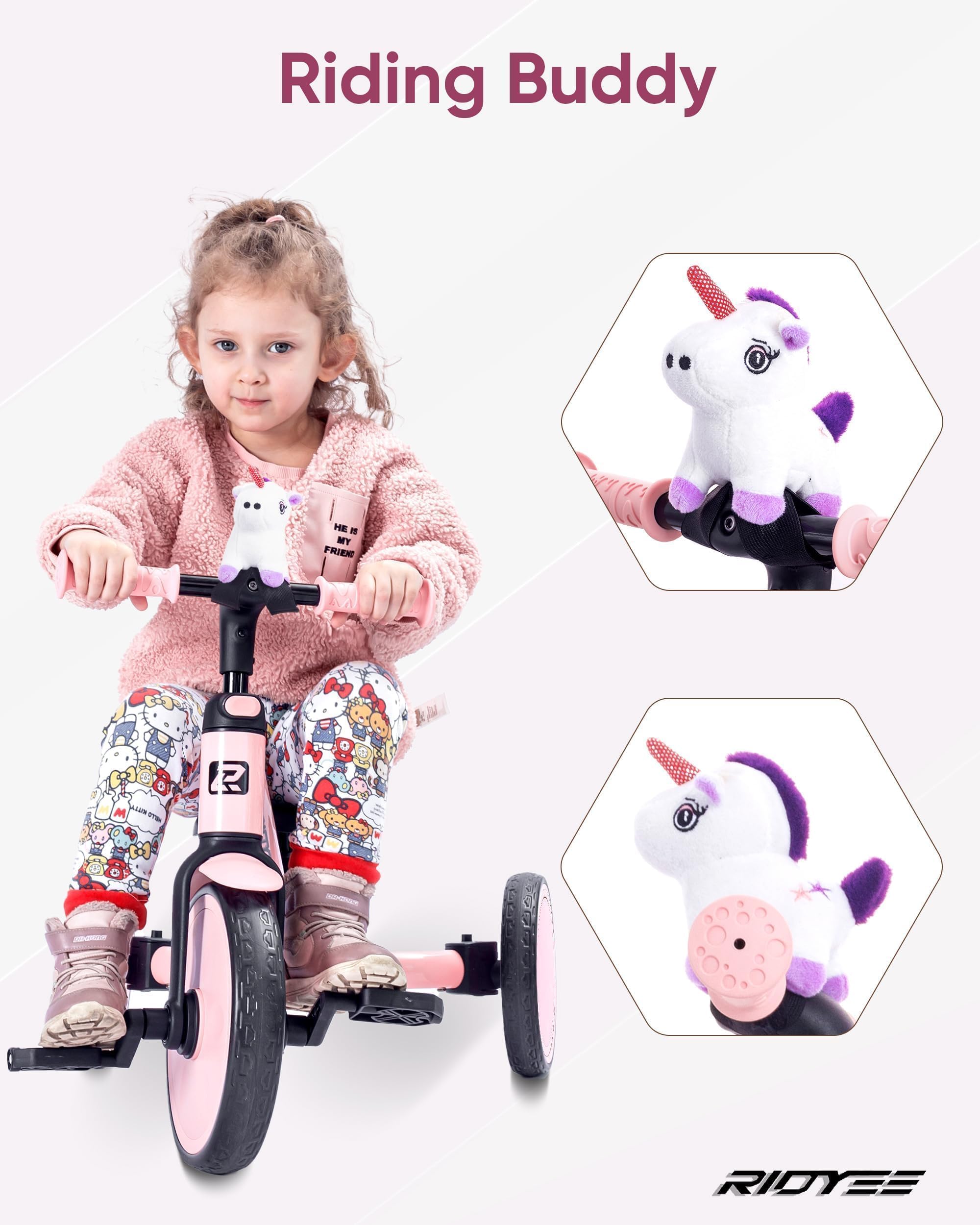 Triciclo 5 en 1 para niños de 1.5 a 3 años, triciclo de dirección para padres, convertible sin herramientas para equilibrar la bicicleta, cinturón de seguridad, respaldo y reposapiés extraíbles 5