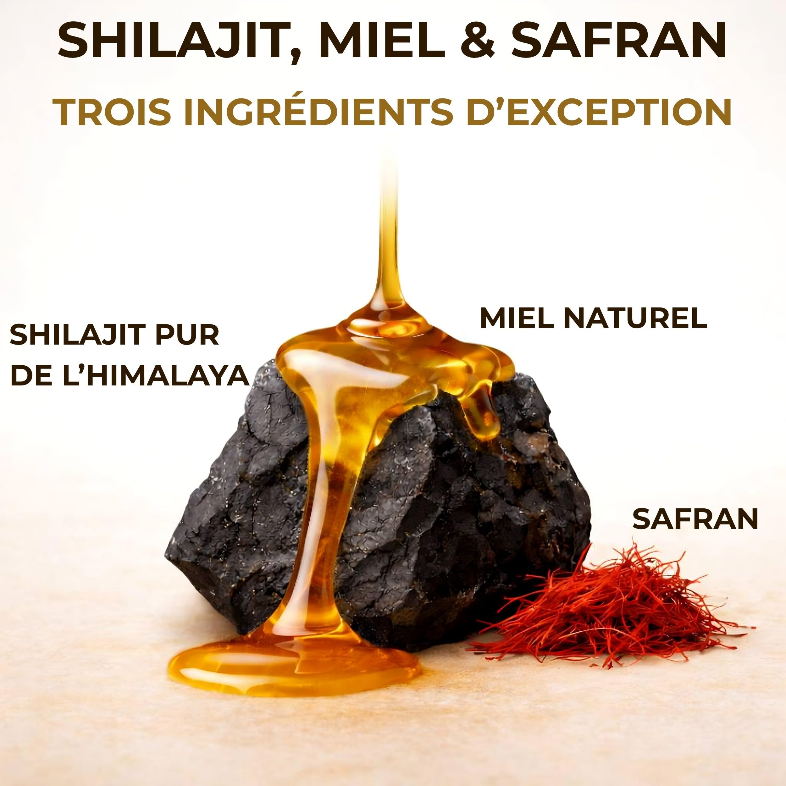 Shilajit Pure Himalaya au Miel & Safran | Résine de Shilajit Pure Naturel Authentique, Riche en Acide Fulvique, Humique & Minéraux | 30 Sticks de qualité premium pour Vitalité & Bien-Être.