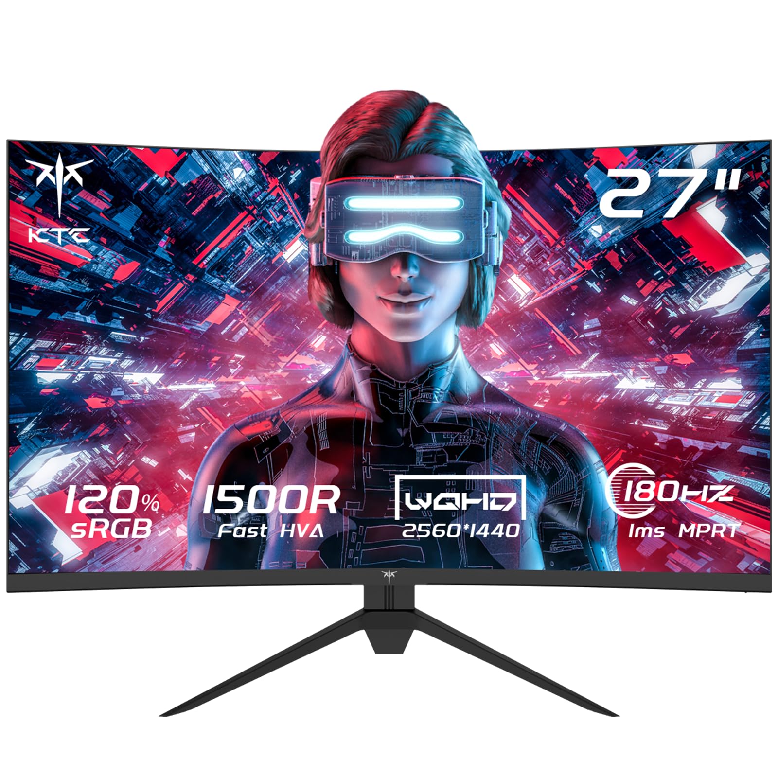 KTC 32 Inch Curved Gaming Monitor, Full HD 1080P@240Hz Monitor, VA 1500R, 1ms, Adaptive Sync, HDR10, HDMI 2.0 / DP1.4, 125% sRGB, VESA, Compatible with Desktop, Laptop, PS5, Xbox, Switch and More — view 24