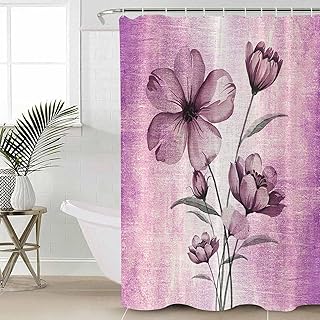 Shower Curtain for Bathroom, Pink Floral Waterproof Cloth Fabric Shower ...