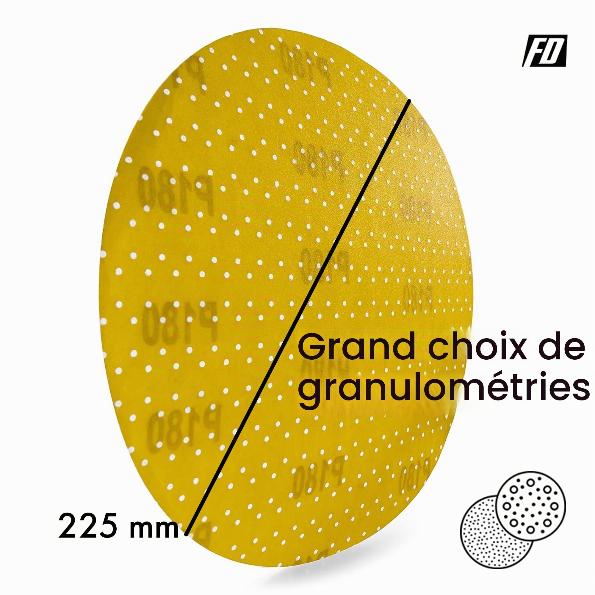 Disques Abrasifs Professionnels │ 25 pièces │ Ø 225 mm │ Mixpack (5 x 60/80/120/180/220 chacun) │ autoadhésif │ pour ponceuse girafe │ Feuilles Abrasives │ Papier Abrasif │ by FD-Workstuff
