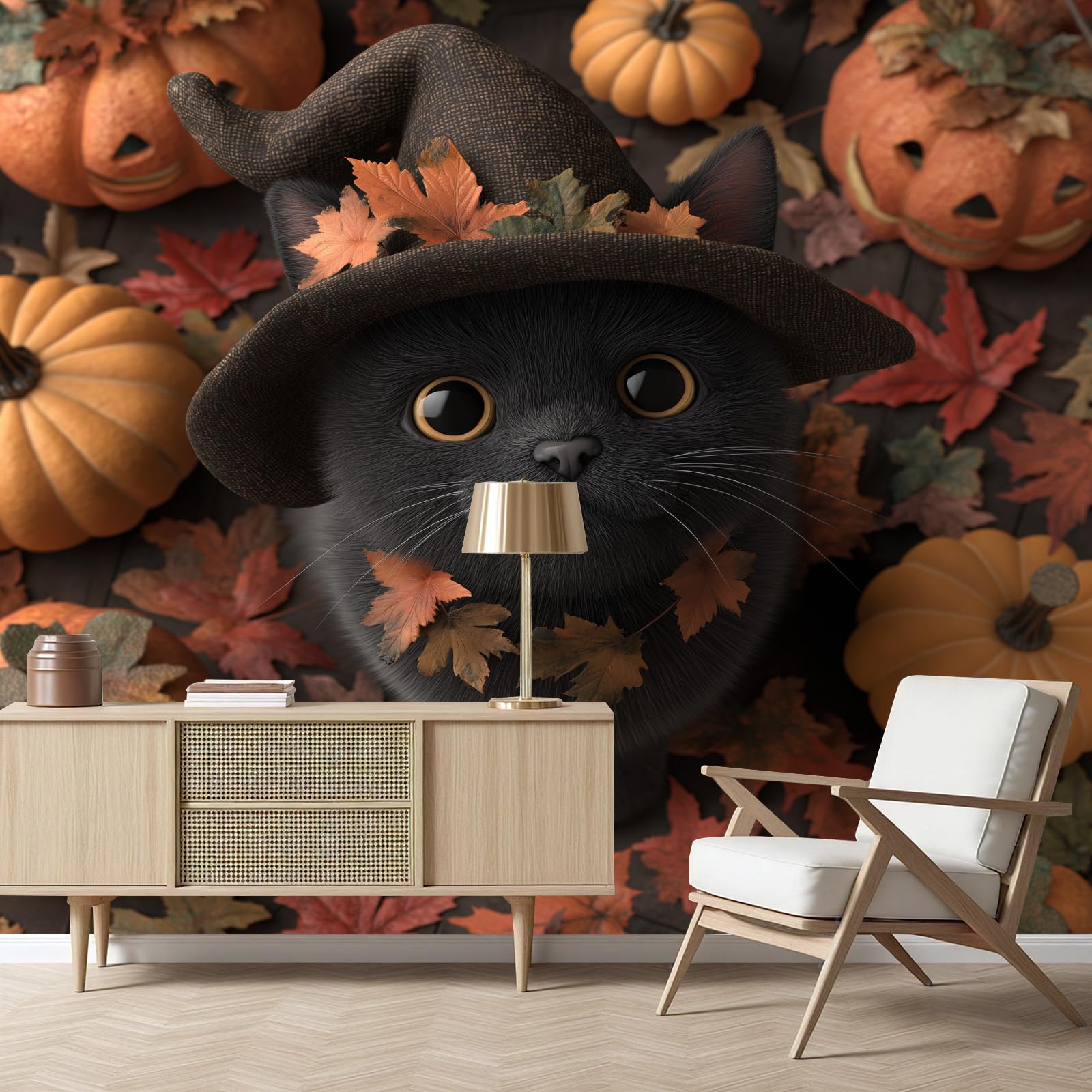 Papier Peint Salon Chat Noir Halloween pour Éveiller la Chambre Enfant