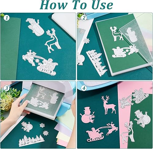 Miniatura 6 de GLOBLELAND Plantilla de estampado de muñeco de nieve de Navidad, trineo de Papá Noel, copo de nieve, acero al carbono, troquelados para tarjetas de